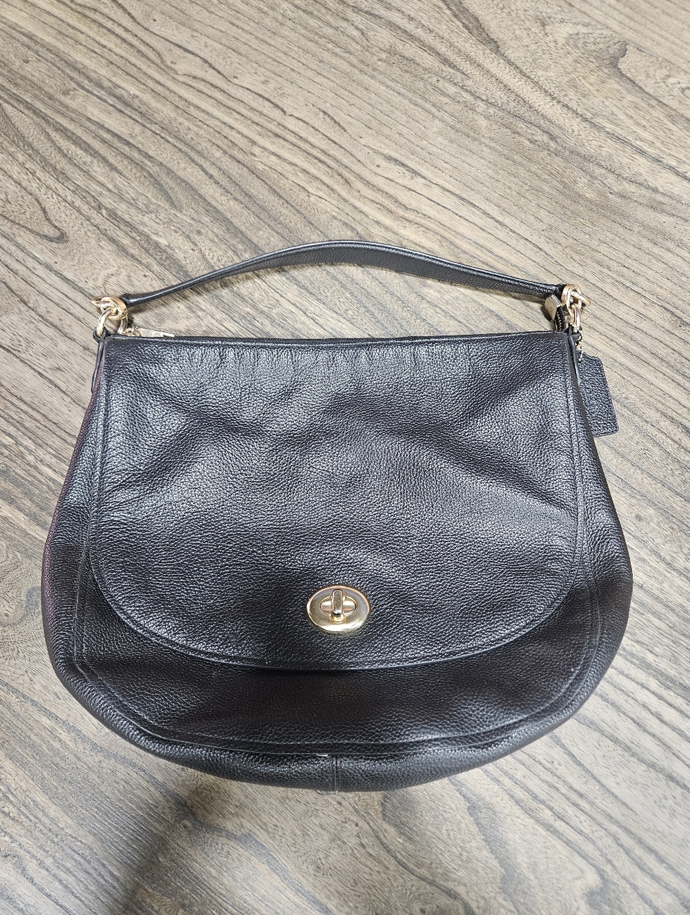 Coach Turnlock Pebble Leather Hobo Bag #24771 Dark Stone Grey